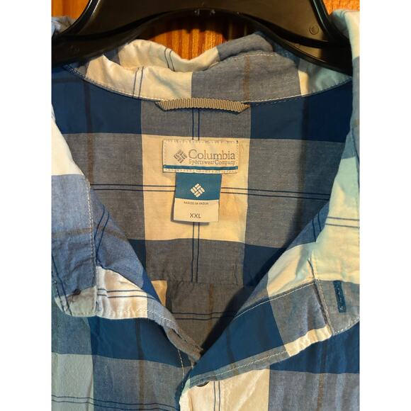 Mens Columbia blue/white checkered short sleeve button down shirt size XXL - Picture 3 of 3